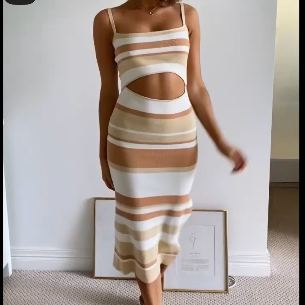Elegant Striped Midi Dress with Cut-Out Detail
